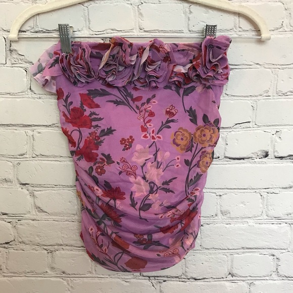 Anthropologie Tops - Anthropologie Lilac Floral Strapless Top size XXS NWT